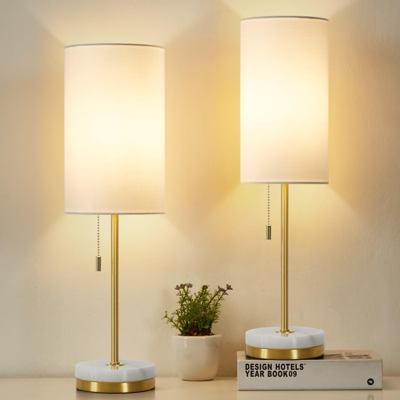 Nawaal Minimalist Table Lamp Set with Marble Base Modern Pull Chain Switch Desk Lamp