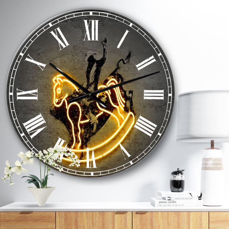 Neon Rodeo Horse - Oversized Modern Wall Clock