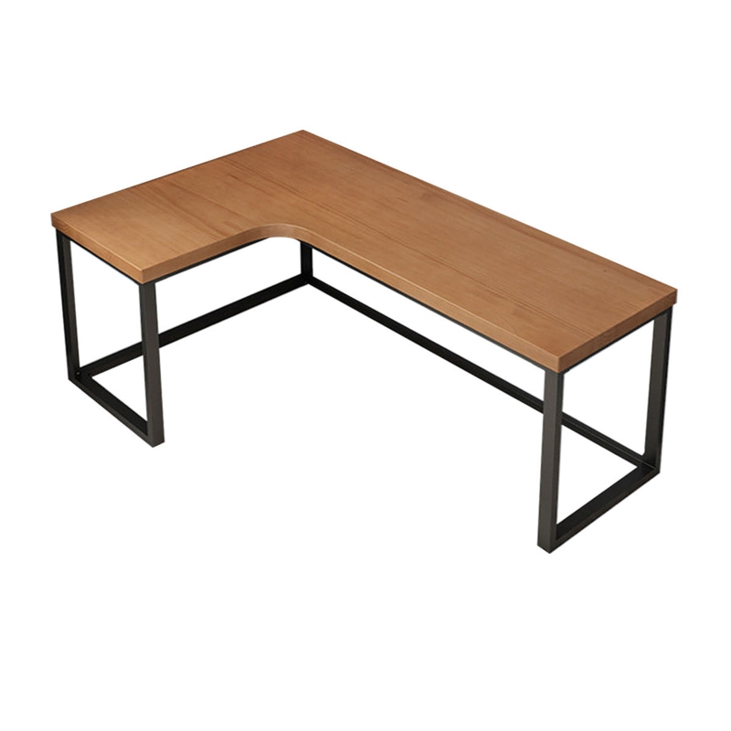 Novisha L-Shaped Solid Wood Top Metal Base Writing Desk
