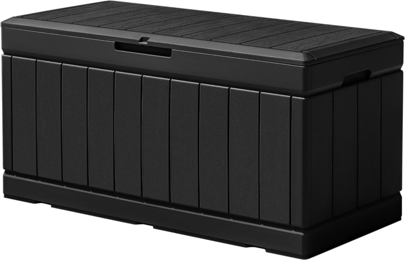 Outdoor Storage Box 85 Gallon Resin Waterproof Deck Box With Wood Texture Large Storage Bin For Patio Cushions, Toys (Grey)