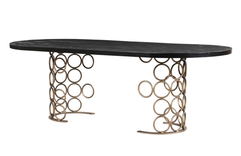 Oval Solid Wood Top Metal Base Dining Table