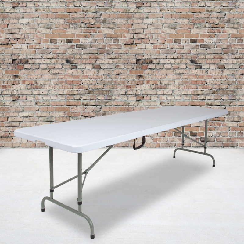 Parker 30"W x 96"L Adjustable Bi-Fold Granite White Plastic Table with Carrying Handle