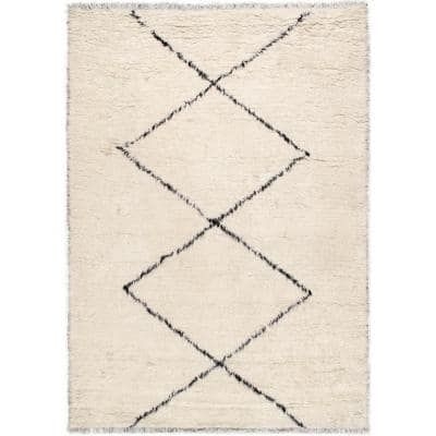 Pasargad Home Moroccan Ivory/Black 9 ft. x 12 ft. Geometric Wool Area Rug