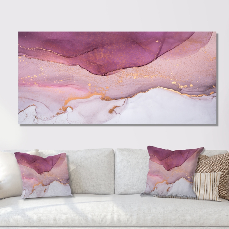 " Pink And Golden Marble Ripples " on Canvas