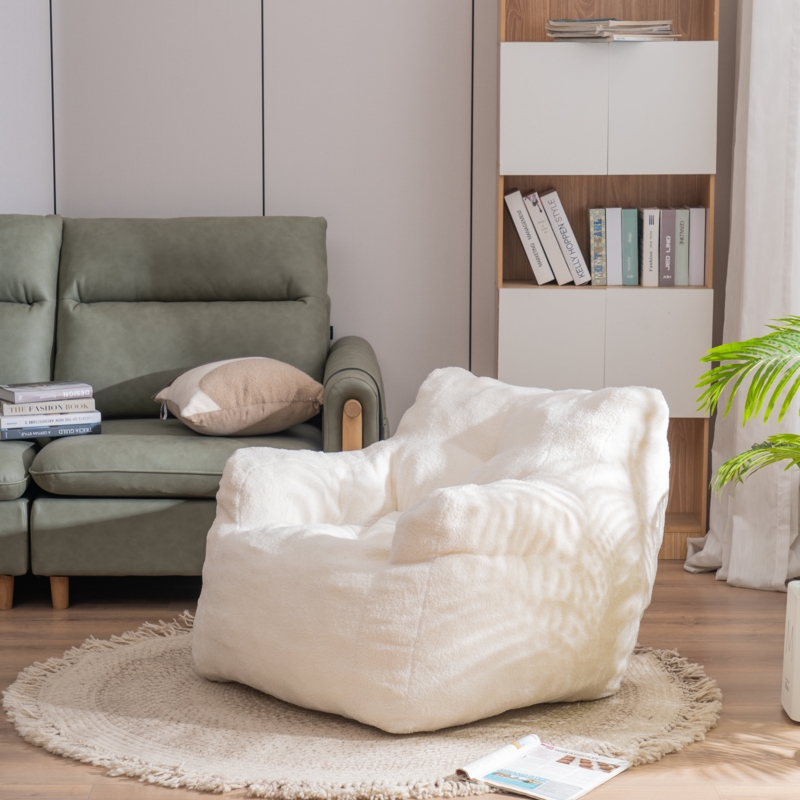 Plush Tufted Foam Bean Bag Chair with Teddy Fabric, Pre-filled Cozy Bean Bag Sofa