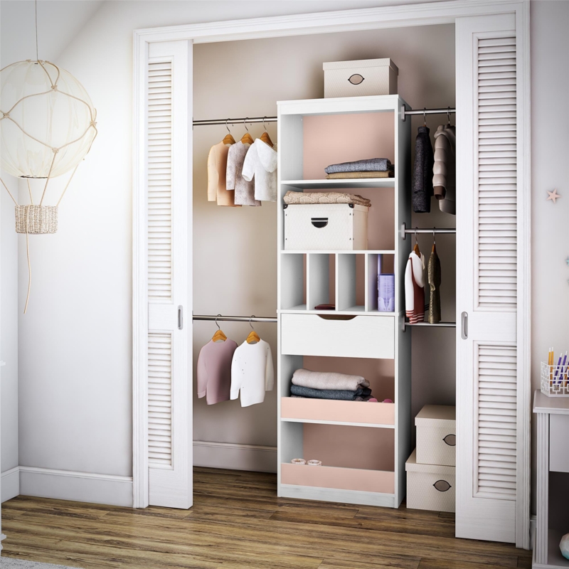 Poppy Closet Organizer, White With Pink Or Blue