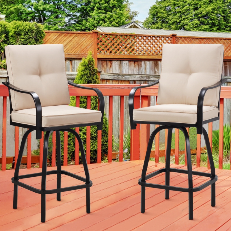 Powder Coated Steel Outdoor 30'' Bar Stool with Cushion