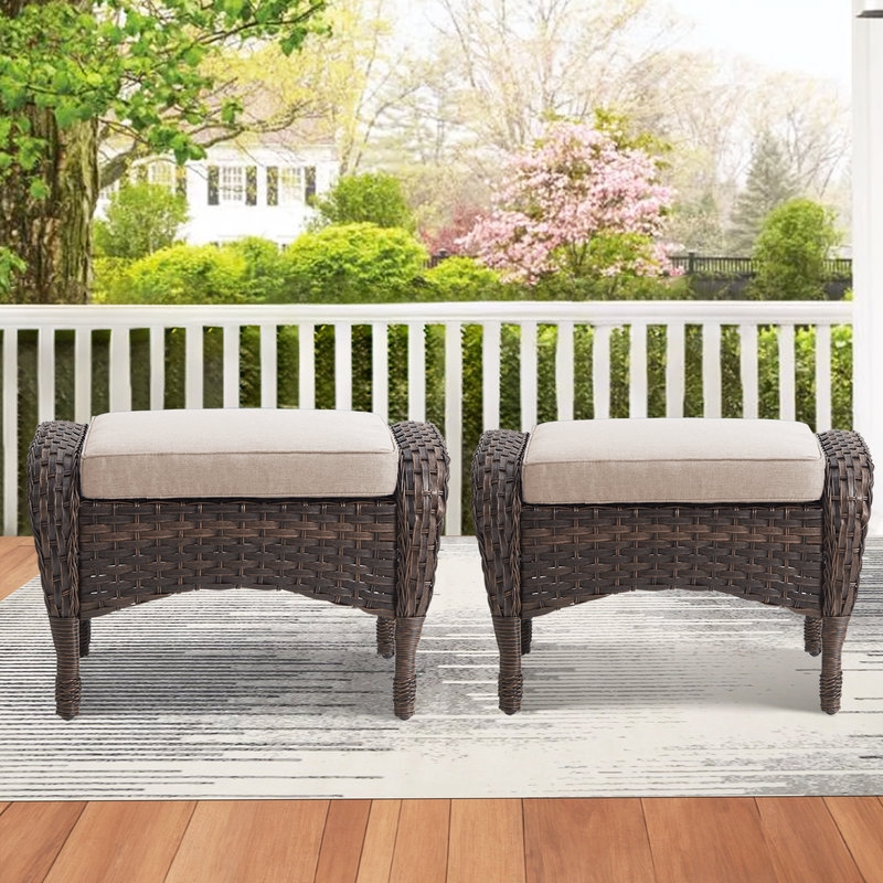 Pragnya Wicker Outdoor Ottoman with Sunbrella Cushion