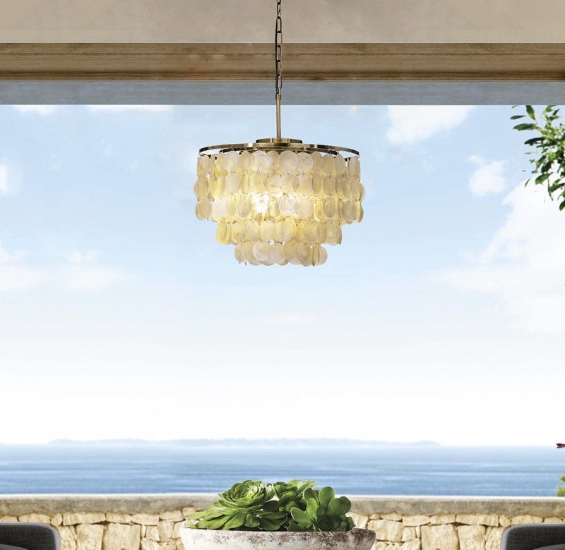 Preas 3-Lights Unique Tiered Antique Bronze Capiz Chandelier with Seashell Accents