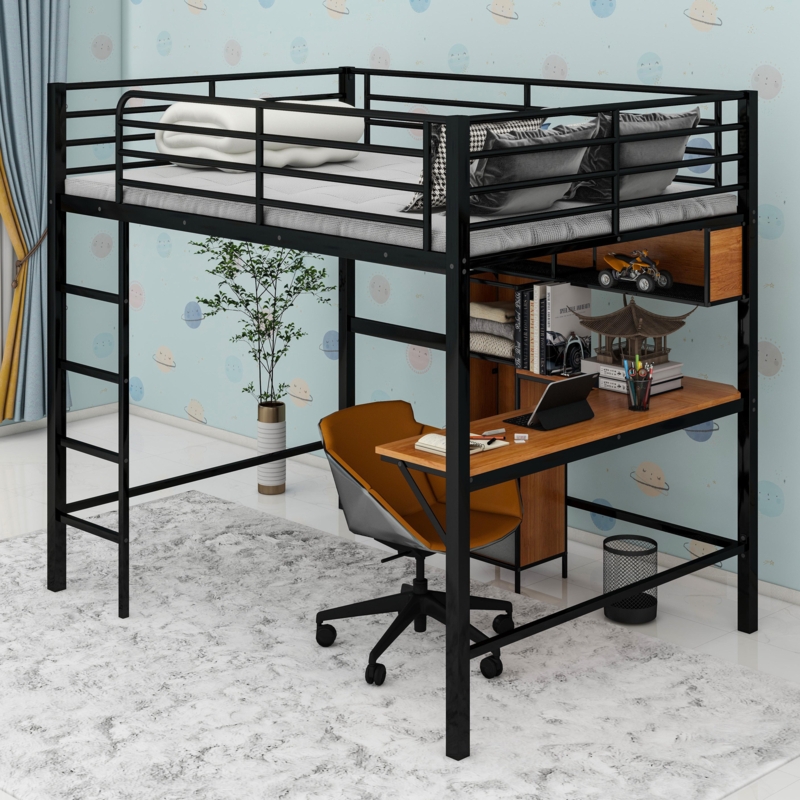 Prestyn Twin Slats Loft Bed with Bookcase by Mason & Marbles