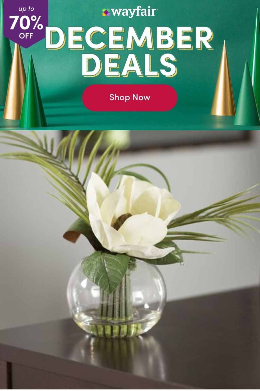 Primrue Tropical Magnolia Floral Arrangements in Vase Fabric in Green, Size 15.0 H x 17.0 W x 14.0 D in | Wayfair