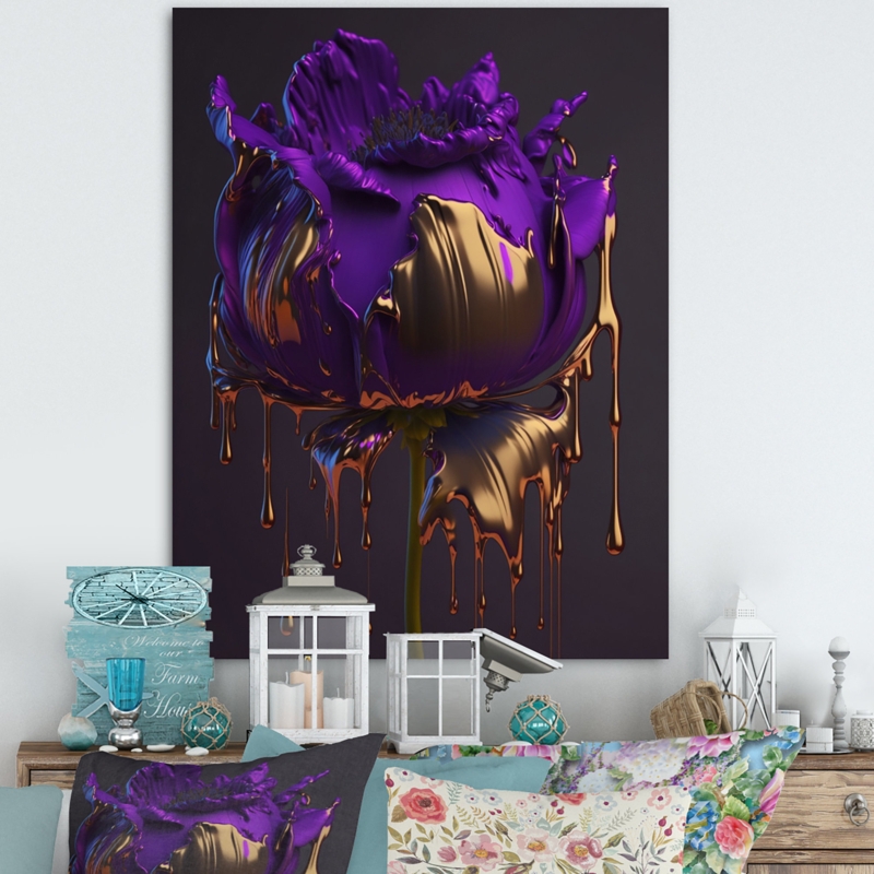 " Purple Peony Liquid Gold I " on Canvas