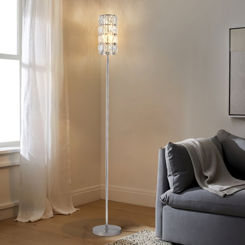 Quadreka 58" Tall Column Pole Standing Floor Lamp Crystal Shade