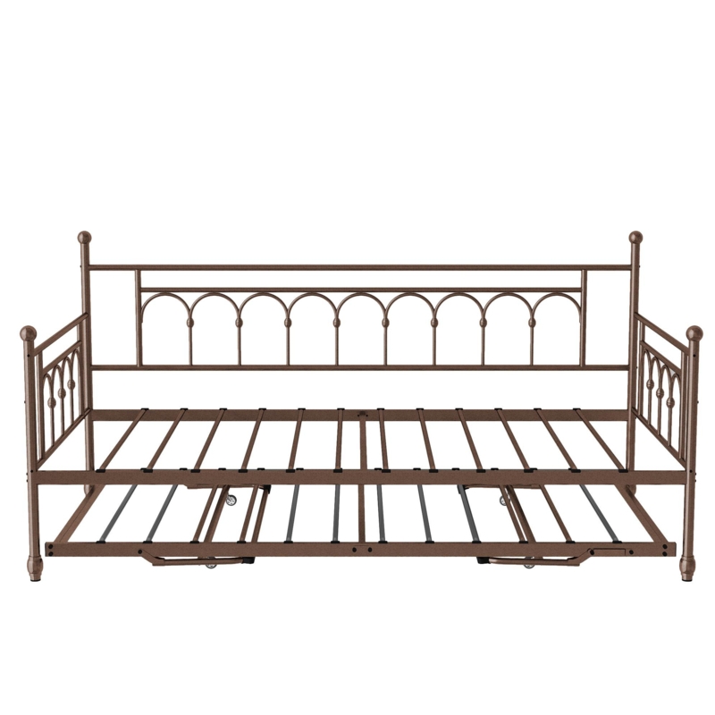 Rackers Twin Steel Metal Day Bed with Pop Up Trundle