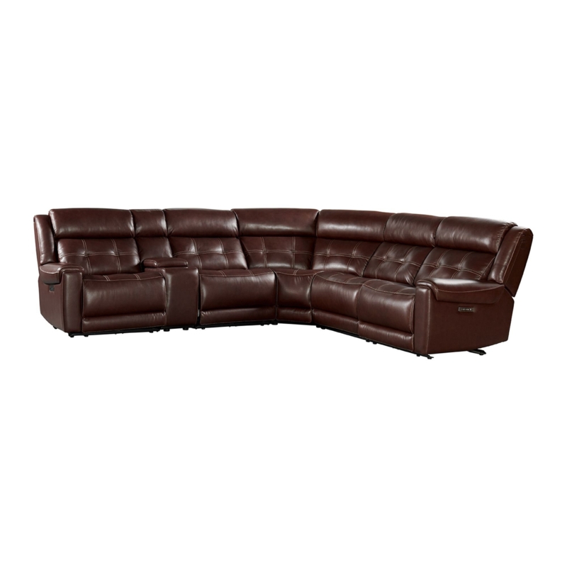 Regis 6-Piece Recliner Sectional with Dual-Power Recline & Power Headrest, Brown