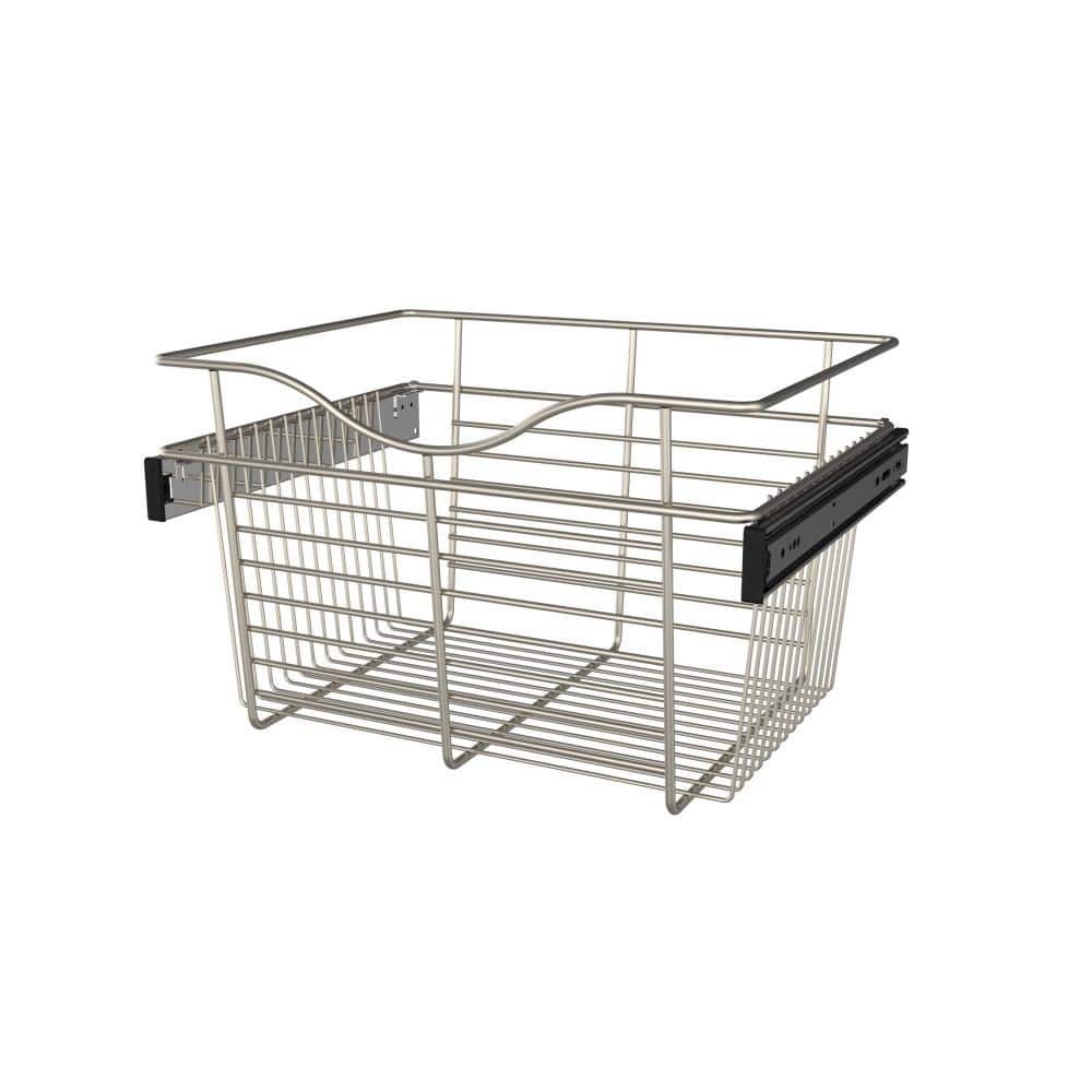 Rev-A-Shelf 11 in. H x 18 in. W Nickel Steel 1-Drawer Wide Mesh Wire Basket, Satin Nickel