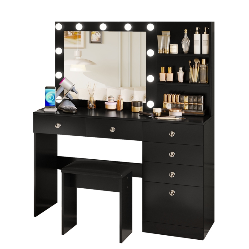 Reyhana 6 Drawers Vanity Set with Outlets
