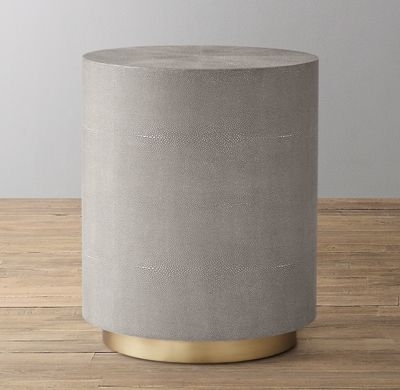 RH Baby & Child Clio Shagreen Side Table - Brass, in Pebble Grey Shagreen/ Brass | Wood