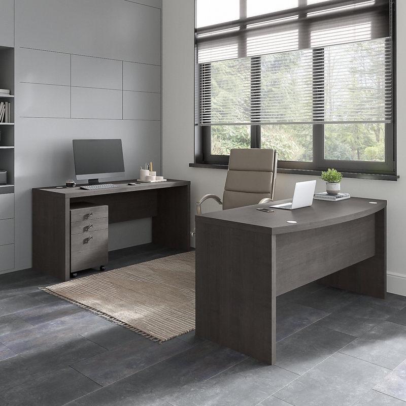 Ringold Bow Front Desk, Credenza and Filing Cabinet Set