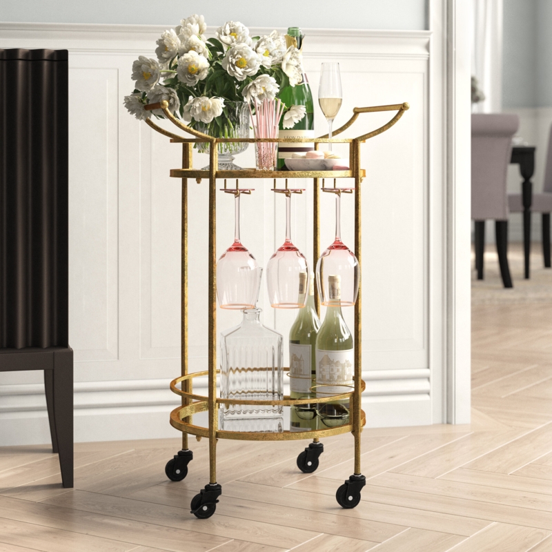 Round  Modern Industrial Metal Bar Cart