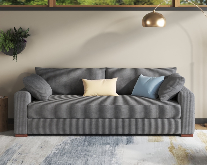 Roussel Modern 3 Seater Floor Sofa with Soft Corduroy Upholstered