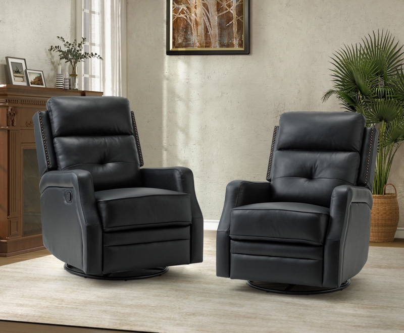 Rudisill 28.74" Wide Genuine Leather Swivel Rocker Recliner