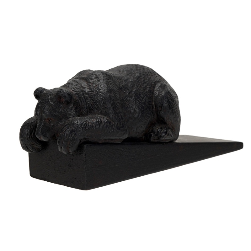 Rustic Overlooking Grizzly Bear Wood And Resin Wedge Floor Stop Figurine