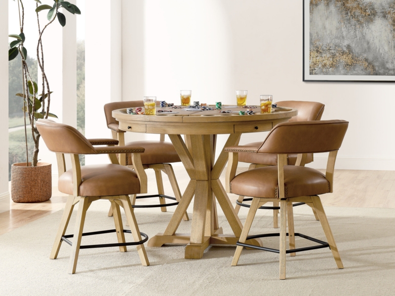 Rylie Steve Silver Furniture 50'' 8 - Player Foldable Poker Table with Chairs and with Drawers Included
