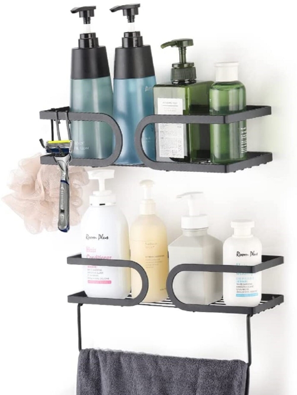 SanderSon 2 Piece Adhesive Mount Stainless Steel Shower Caddy Set