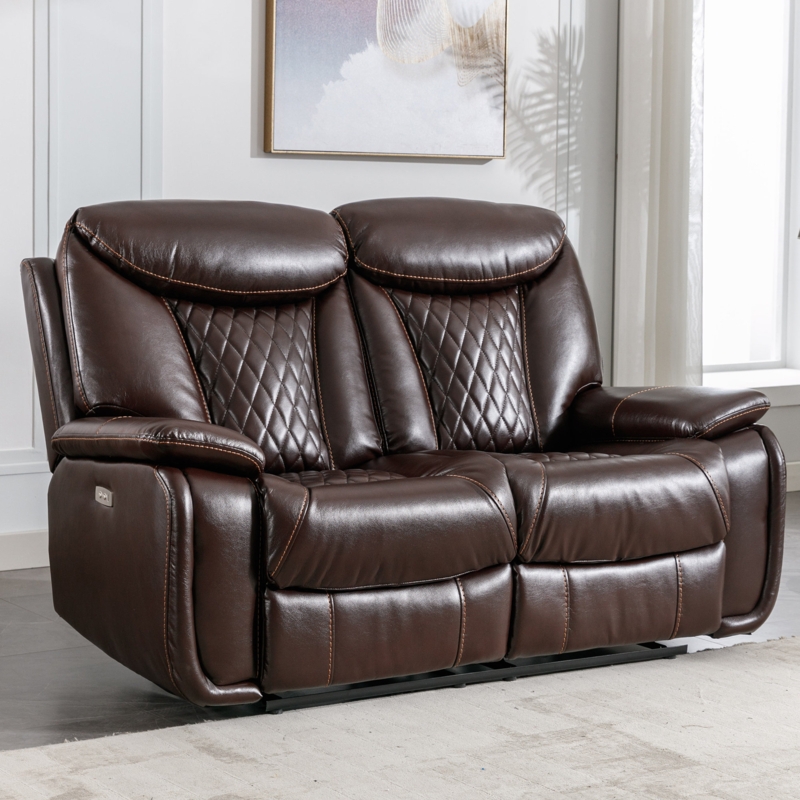 Saneela 62.6'' Wide Breathable leather Pillow Top Arm Power Reclining Loveseat
