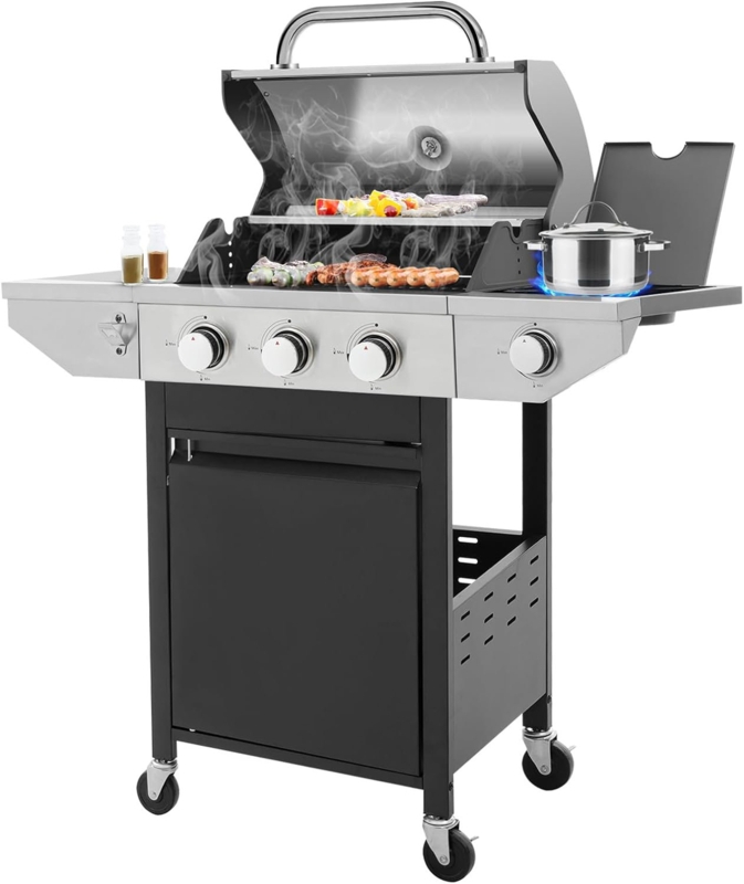 Sapphome 3 - Burner Freestanding Liquid Propane Gas Grill with Side Burner and Cabinet
