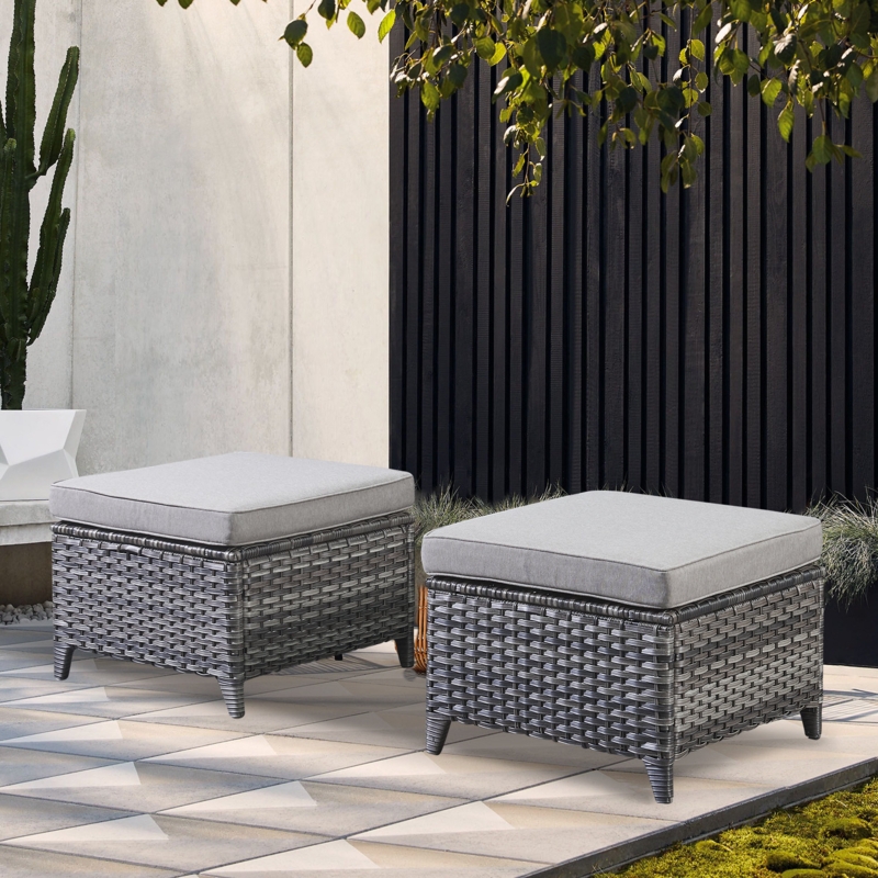 Schutt Wicker Outdoor Ottoman with Cushions