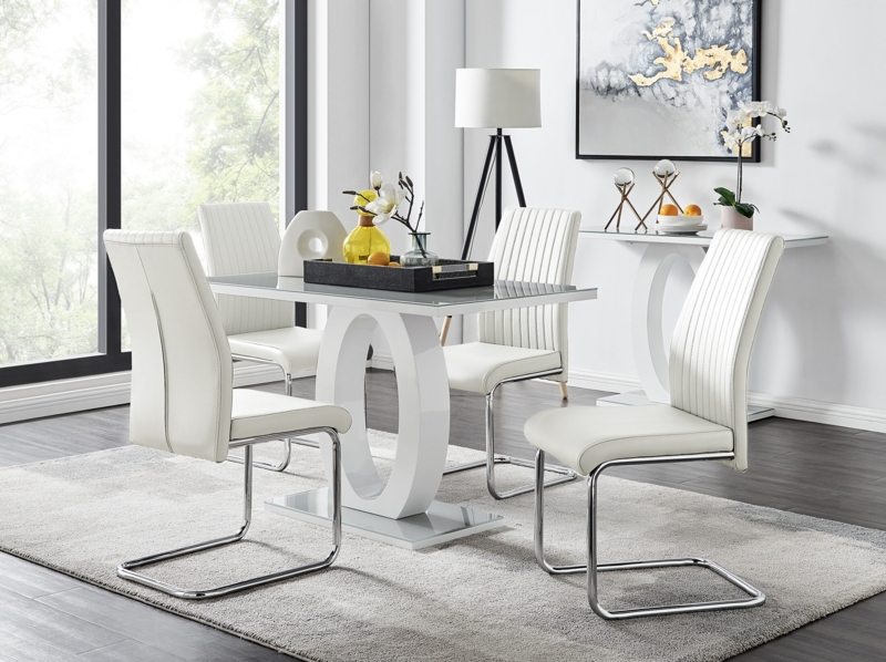 Scottsmoor Modern High Gloss Halo 4 Seater Dining Table Set with Luxury Faux Leather Dining Chairs