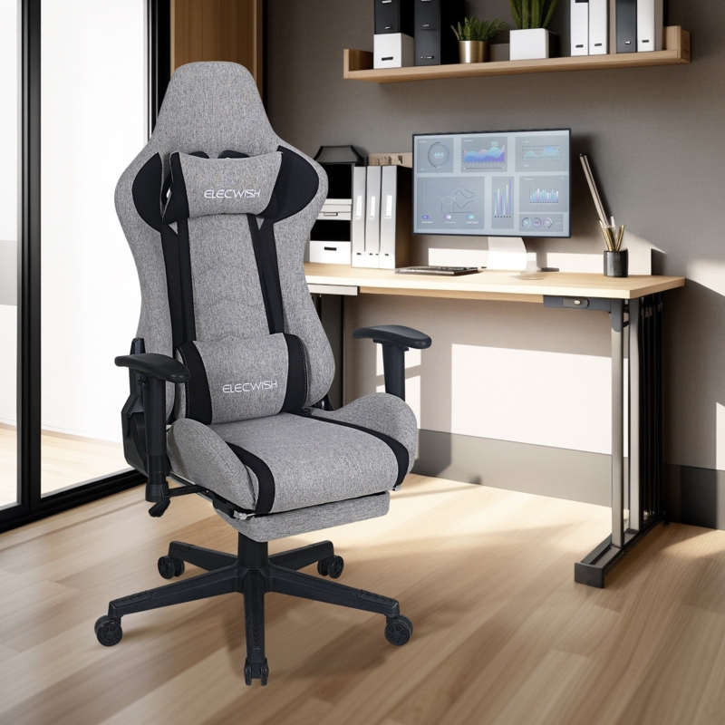 Seaton Reclining Swiveling PC & Racing Game Chair with Massage Function in Gray