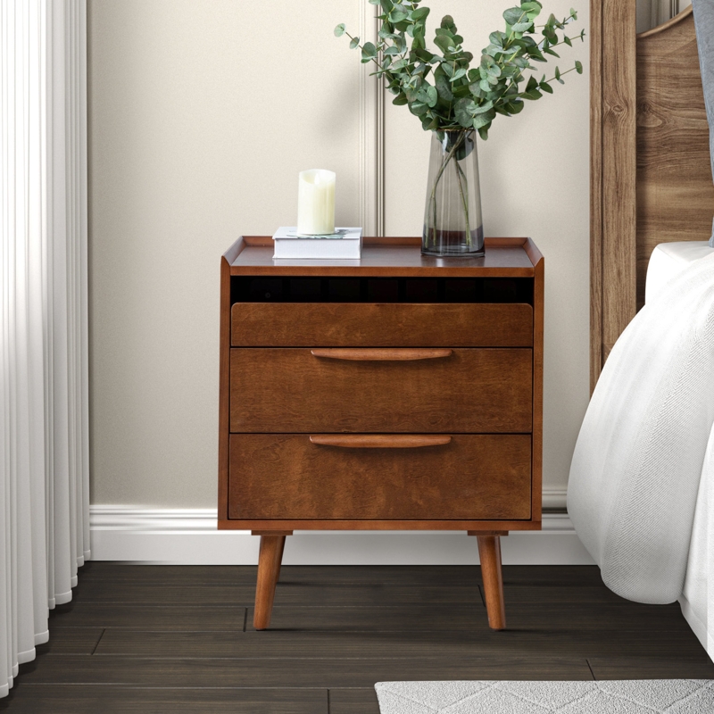 Sebrina 3 - Drawer 28 Tall Nightstand with Built-In Outlets