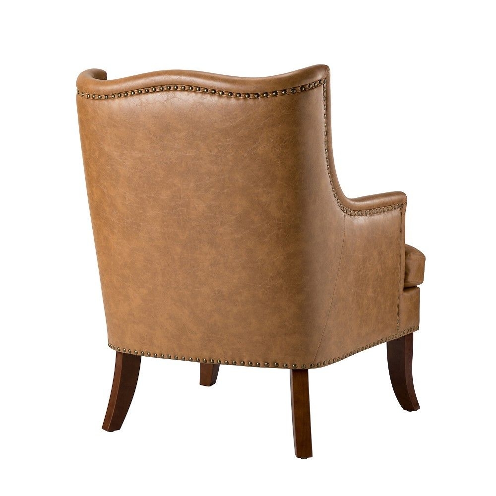 Set of 2 Nikolaus Vegan Leather Armchair with Solid Wood Legs and and Nailhead Trim for Living Room and Bed Room | ARTFUL LIVING DESIGN-CAMEL