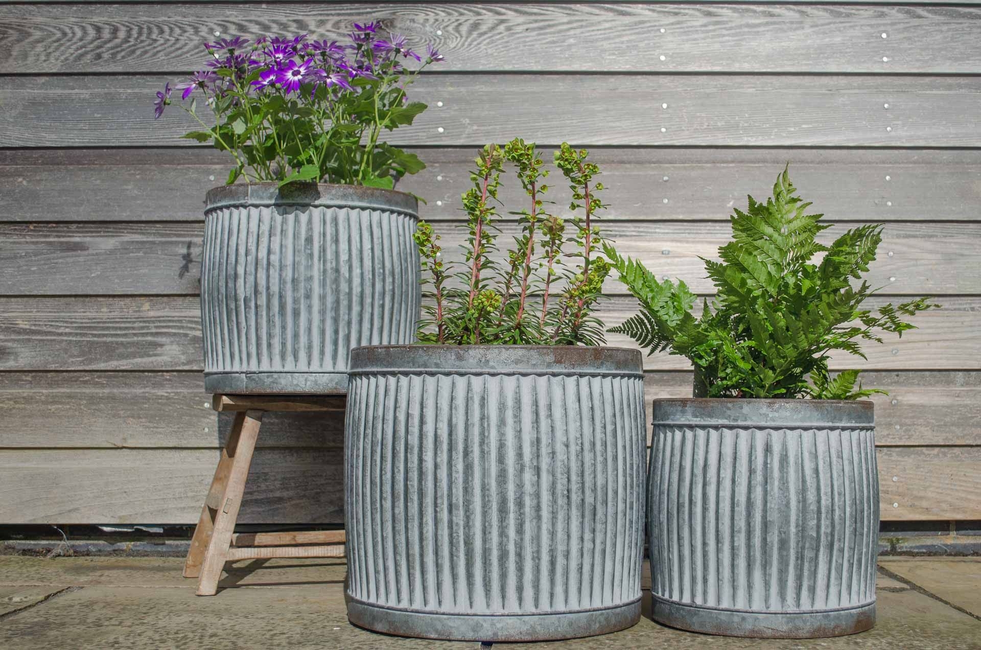 Short galvanised zinc dolly tub planters - Small D27xH27cm 20