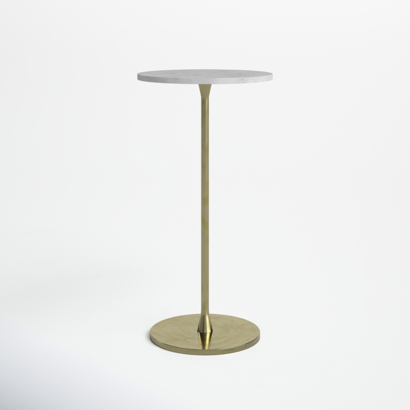 Siarhej Gold and White 24"H Round Drink Accent Table with Aluminum/Stone Construction for Elegant and Purposeful Living Space Ambiance and Dcor