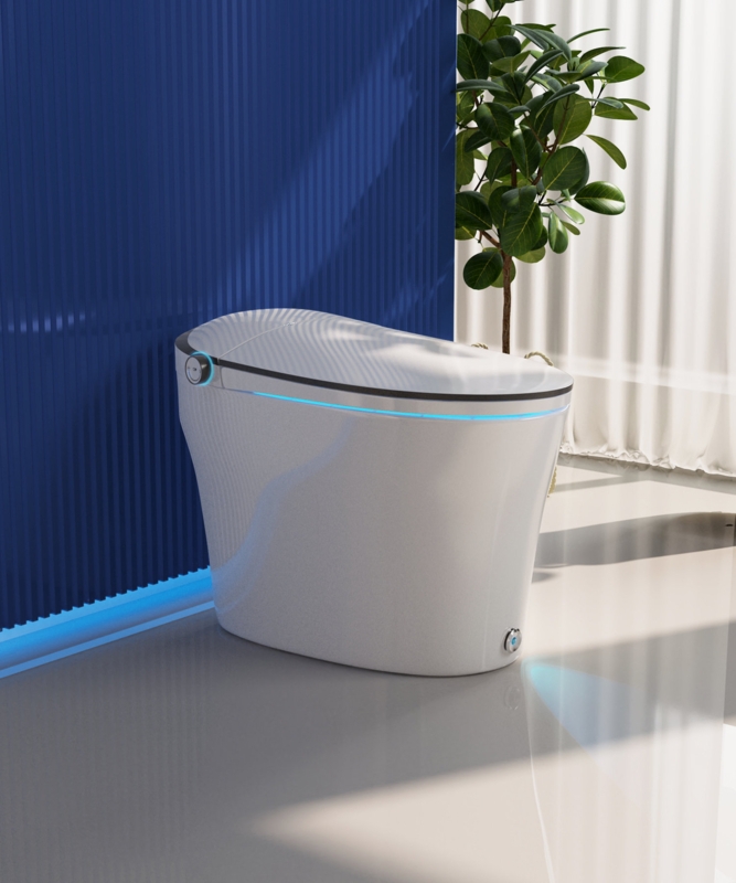 Smart Bidet Toilet Quiet-Closed Heated Seat Sensor Auto, Foot Kick & Blackout Flush, Warm Wash, Night Light