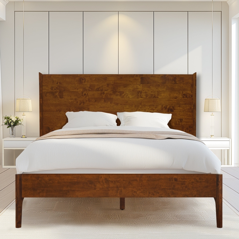 Solid Wood Bed Frame with Headboard / Scandinavian Platform Bed