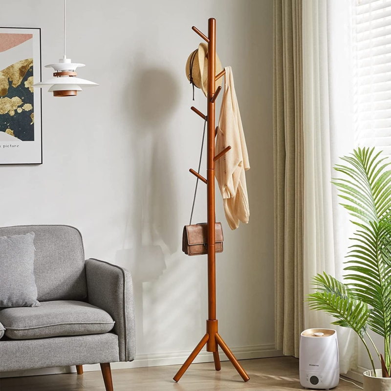 Solid Wood Freestanding 8 - Hook Coat Rack
