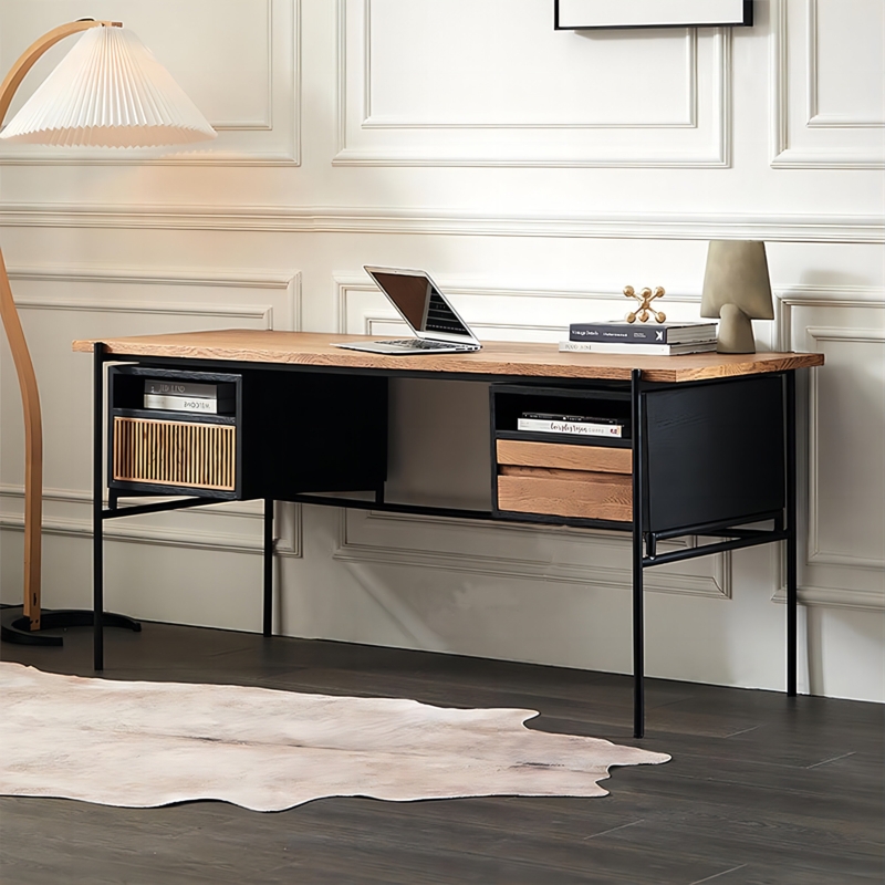 Solid Wood Top Metal Base Writing Desk