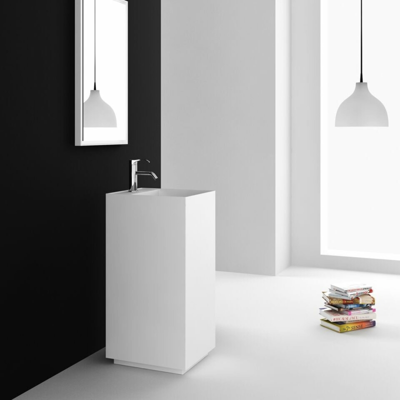 Square Pedestal Bathroom Sink with Overflow