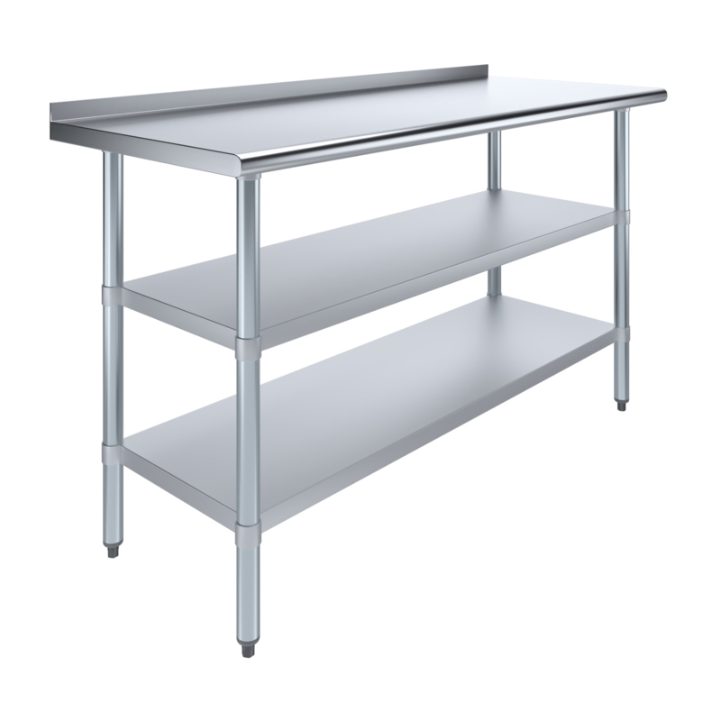 Stainless Steel Prep Table with 1.5" Backsplash and 2 Undershelves