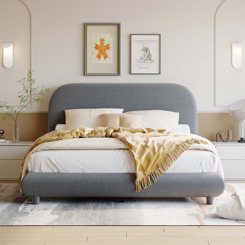 Stingley Teddy Fleece Upholstered Platform Bed , Solid Frame and Stylish Curve-shaped Design