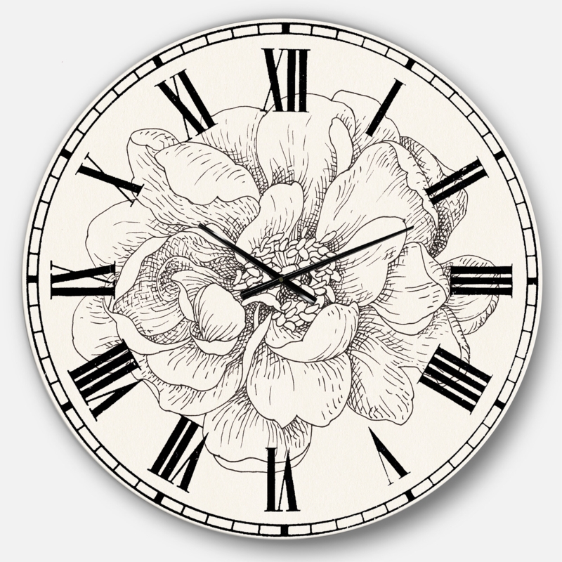Swigart Pen and Ink Florals IV - Farmhouse wall clock