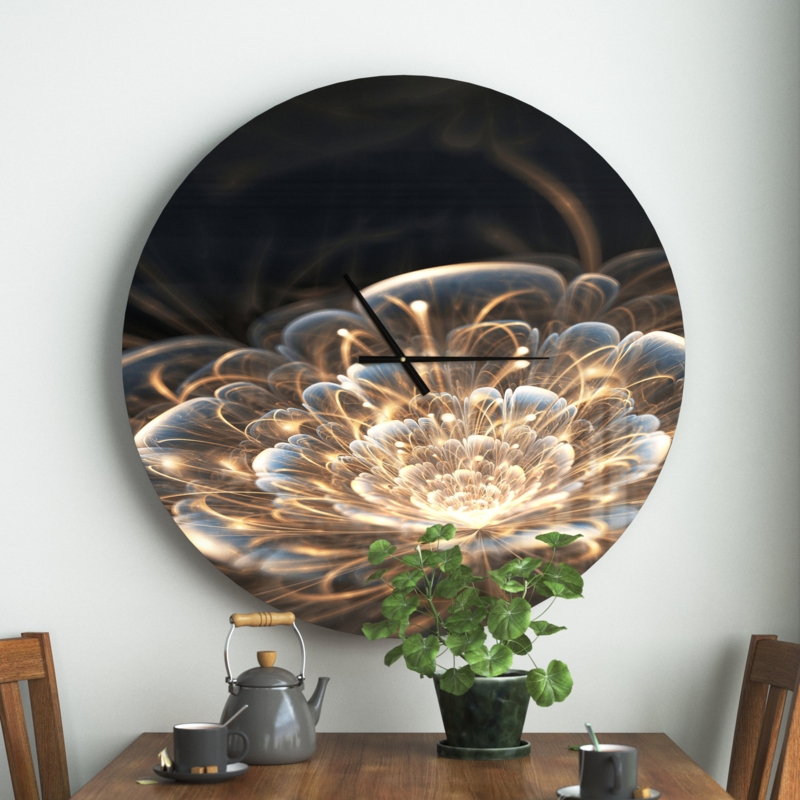 Swinehart Oversized Fractal Flower with Golden Rays Wall Clock