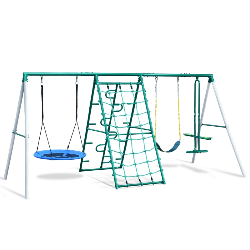 Swing Sets with Saucer Swing,Belt Swing,Glider,Climbing Rope,Climbing Ladder