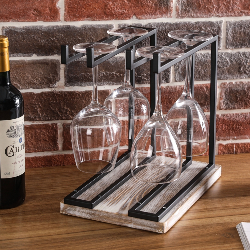 Tabletop Wine Glass Rack in Whitewash/Black
