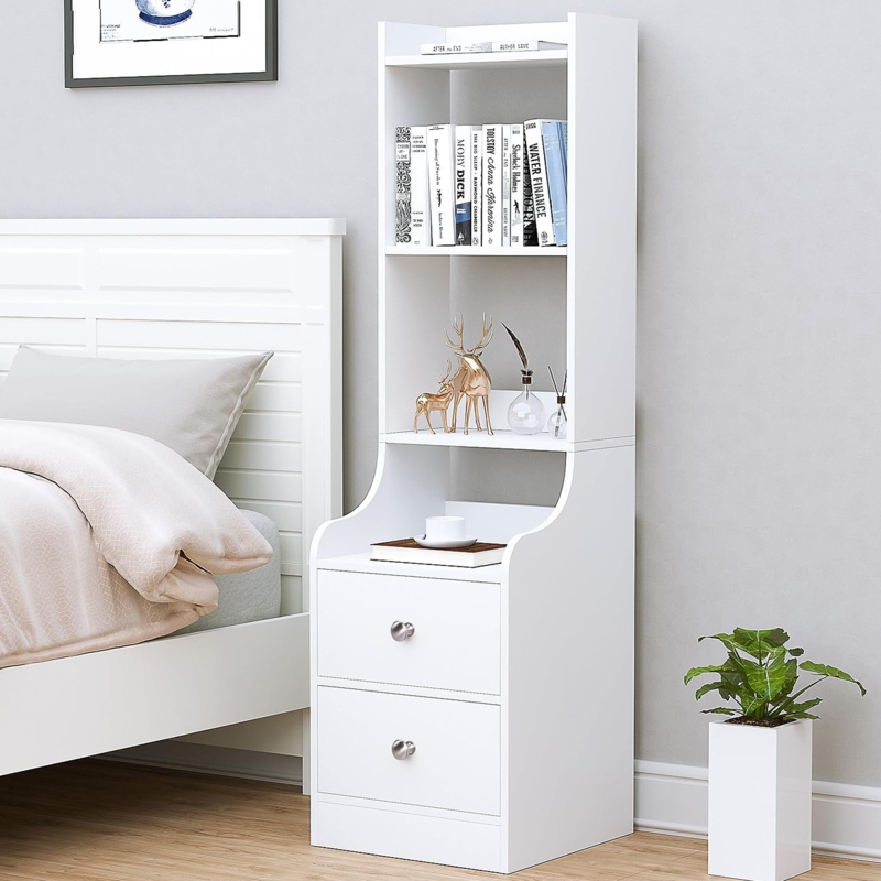 Teate 55.12" H Modern Wood Nightstand with 2 Drawer and 3 Tier Shelves